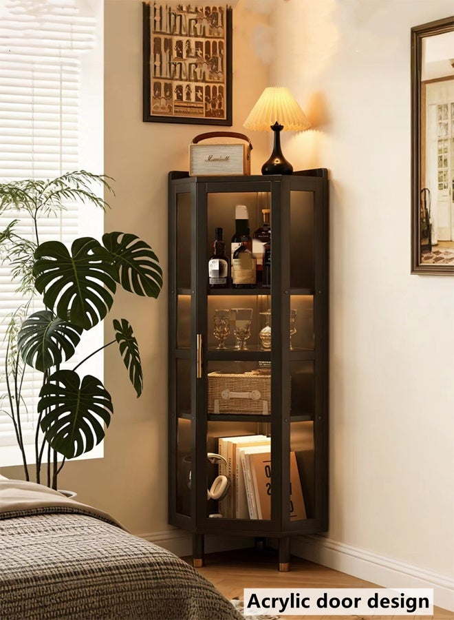 Kutis 3-Tier Creative Display Shelf Corner Shelf Display Shelf Bookshelf Bookcase Storage Shelf With Doors Acrylic  Bamboo For Living Room Bedroom Office Study 34 X 34 X 125 cm - Image 2